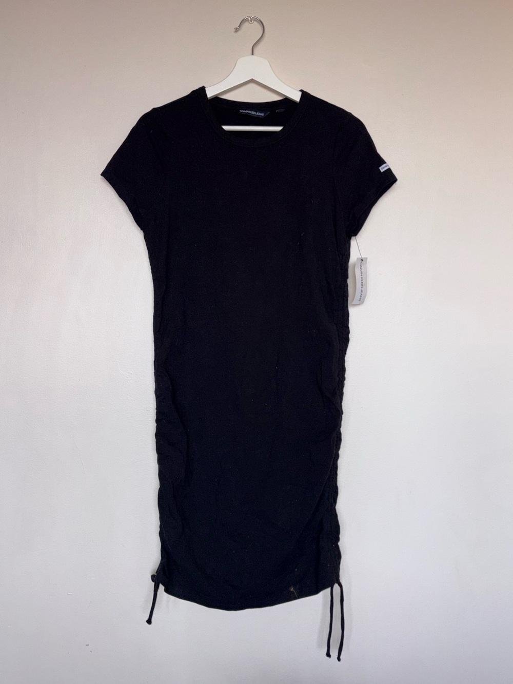 Calvin Klein Jeans Black Short-Sleeve Ruched Drawcord Mini Dress